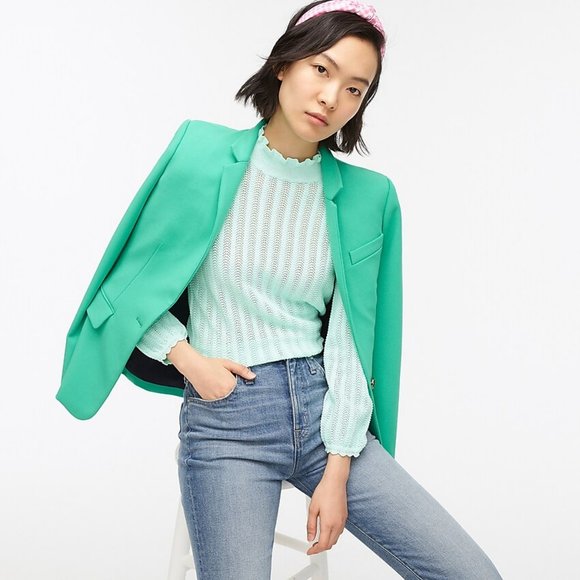 J.Crew Pointelle Ruffle Mockneck Cotton Sweater XS - Picture 11 of 13